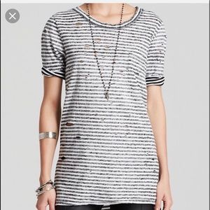 Free People distressed navy blue stripped tee